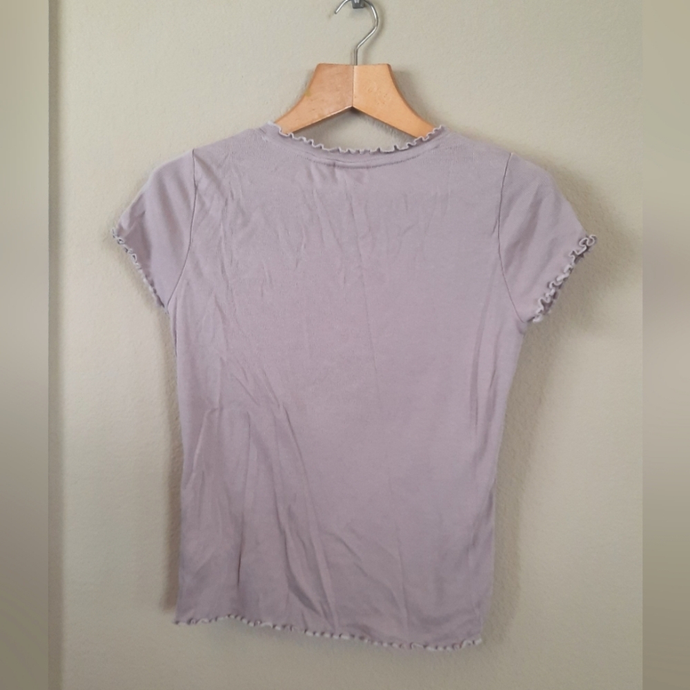 Ribbed Stretchy Mauve Top Lettuce Hem - Picture 5 of 5